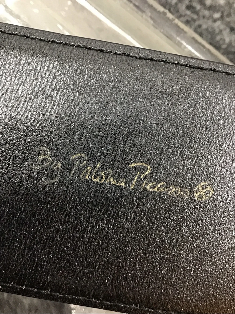 Vintage Paloma Picasso Italy wide black leather belt gold chain X buckle L